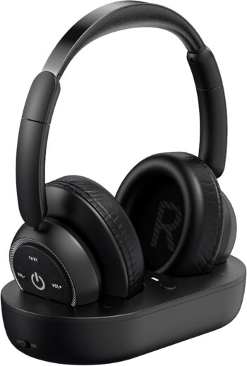 ROSIDA Wireless Headphones for TV Watching, TV Headphones Wireless for Seniors with TV Transmitter Charging Base, Bluetooth Headphones for TV, No Audio Delay, Gift for The Seniors or Parents, Black