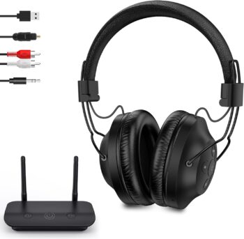 ROSIDA Wireless Headphones for TV Watching with Transmitter, TV Headphones Wireless for Seniors 295FT Range with Optical, AUX, RCA and USB Way, High Volume Control, Long Playtime, No Delay, Black