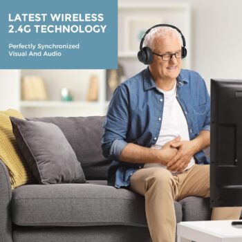 ROSIDA Wireless Headphones for TV Watching, TV Headphones Wireless for Seniors with TV Transmitter Charging Base, Bluetooth Headphones for TV, No Audio Delay, Gift for The Seniors or Parents, Black - Image 2