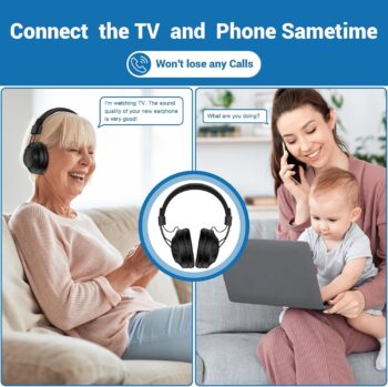 ROSIDA Dual Wireless Headphones for TV Watching with Transmitter, Headset Stand, TV Headphones for Seniors, 295FT Range with Optical, AUX, RCA,USB, High Volume Control, Long Playtime, No Delay, Black - Image 3