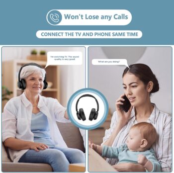 ROSIDA Wireless Headphones for TV Watching, TV Headphones Wireless for Seniors with TV Transmitter Charging Base, Bluetooth Headphones for TV, No Audio Delay, Gift for The Seniors or Parents, Black - Image 3