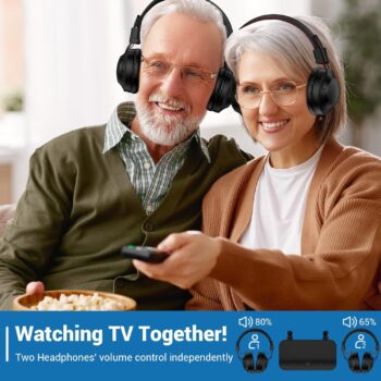 ROSIDA Dual Wireless Headphones for TV Watching with Transmitter, Headset Stand, TV Headphones for Seniors, 295FT Range with Optical, AUX, RCA,USB, High Volume Control, Long Playtime, No Delay, Black - Image 4