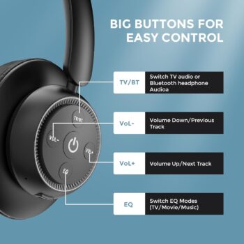 ROSIDA Wireless Headphones for TV Watching, TV Headphones Wireless for Seniors with TV Transmitter Charging Base, Bluetooth Headphones for TV, No Audio Delay, Gift for The Seniors or Parents, Black - Image 5
