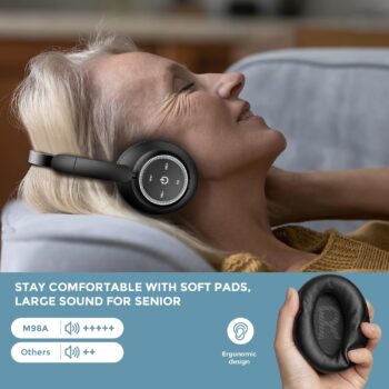 ROSIDA Wireless Headphones for TV Watching, TV Headphones Wireless for Seniors with TV Transmitter Charging Base, Bluetooth Headphones for TV, No Audio Delay, Gift for The Seniors or Parents, Black - Image 6